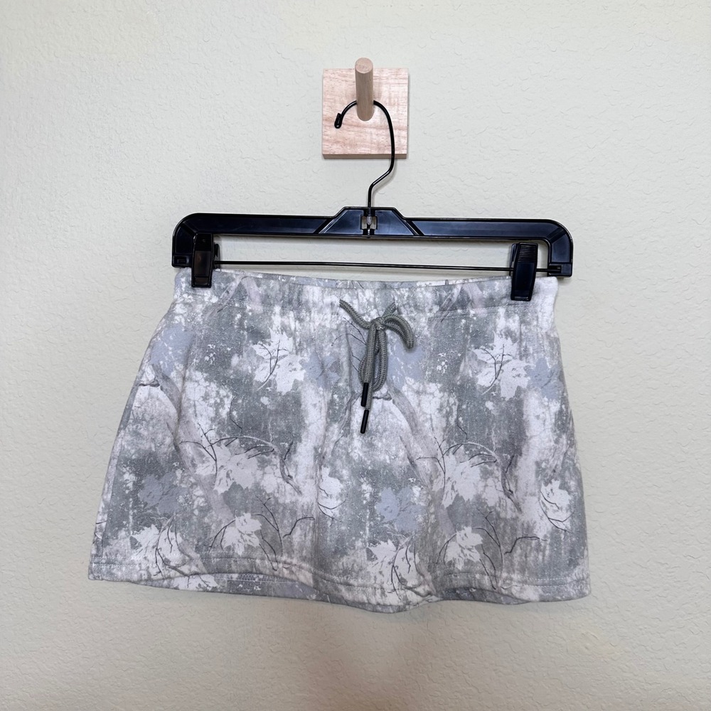 Free Haven Womens Grey Woodland Camo Fleece‎ Lined Drawstring Mini Skort Size M